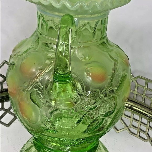 Fenton Apple Tree Pitcher 4 Tumblers Signed Green Stunning Set #N101 - Picture 7 of 10